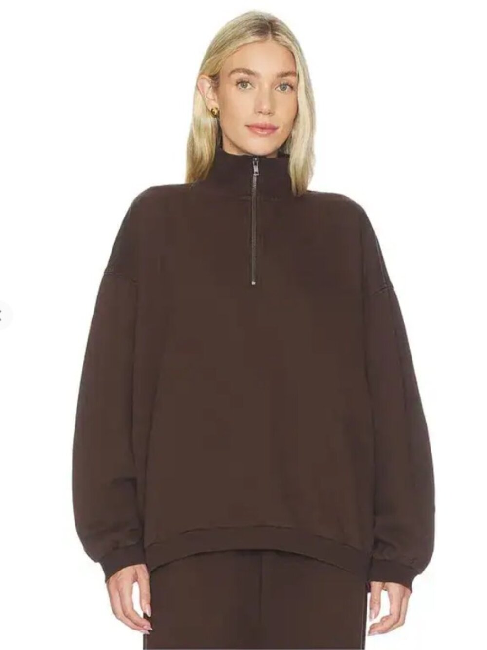 NEW SKIMS Boyfriend Fleece Slouchy Half Zip Pullover Espresso Brown Small NWT
